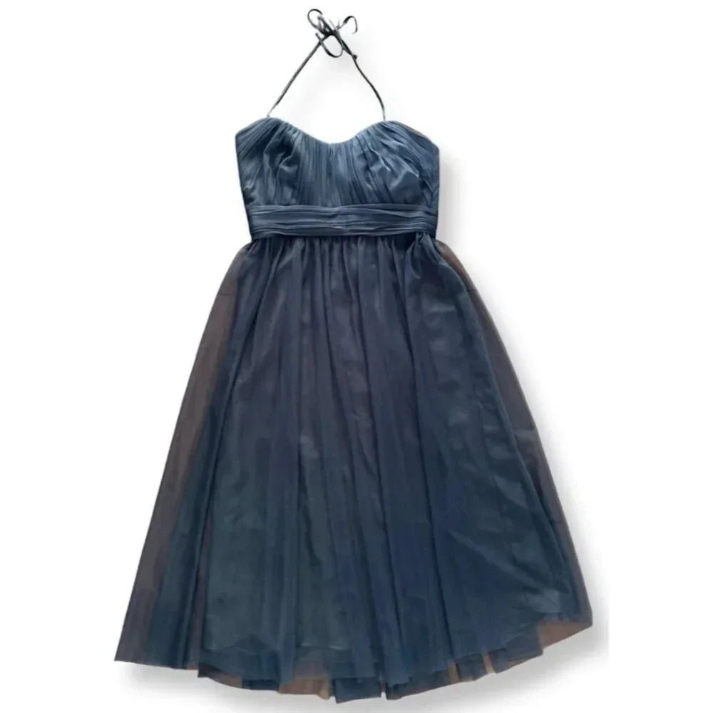 Amsale NWT Short Bridesmaid Prom Party Dress Navy Blue Halter Tulle Size 10 - Picture 2 of 12